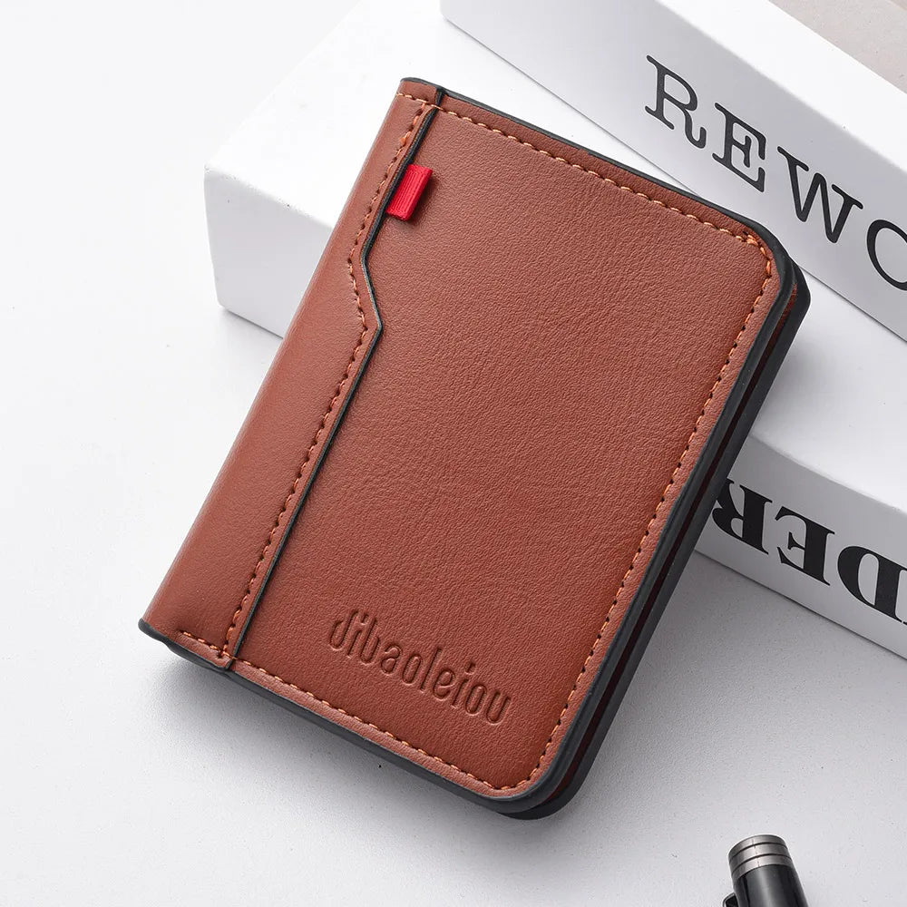 Ultra Thin Mini Leather Wallet - Soft PU Credit Card Holder Vertical Short Wallet for Men