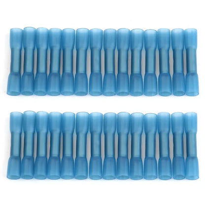Blue Heat Shrink Butt Connectors - 25/50/100PCS Insulated Electrical Wire Crimp Terminals for 16-14 AWG Cable Repair & Splicing
