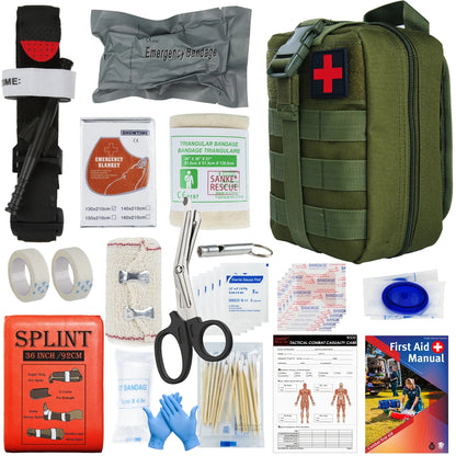 Tactical IFAK First Aid Kit - MOLLE Survival Pouch with 18-Piece EMT Emergency Supplies for Camping Outdoors