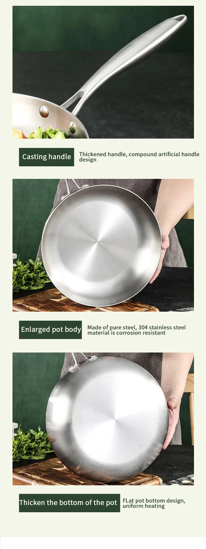304 Stainless Steel Frying Pan – Non-Stick Skillet for Steak, Gas & Induction Cooking
