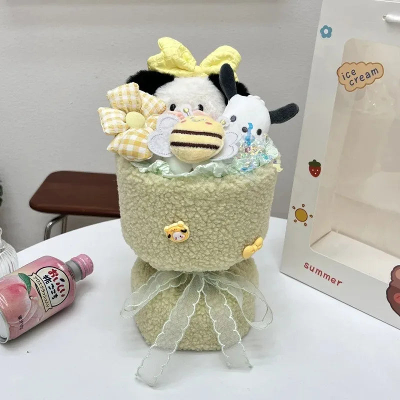 Sanrio Hello Kitty Plush Bouquet – Cute Cartoon Flowers with Cinnamoroll, Kuromi & My Melody Toys for Girls & Holiday Gifts