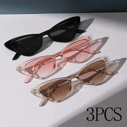 3 Pairs/Set Small Cat Eye Sunglasses: Women's Cute Skinny Retro Vintage Narrow Cateye Eyewear