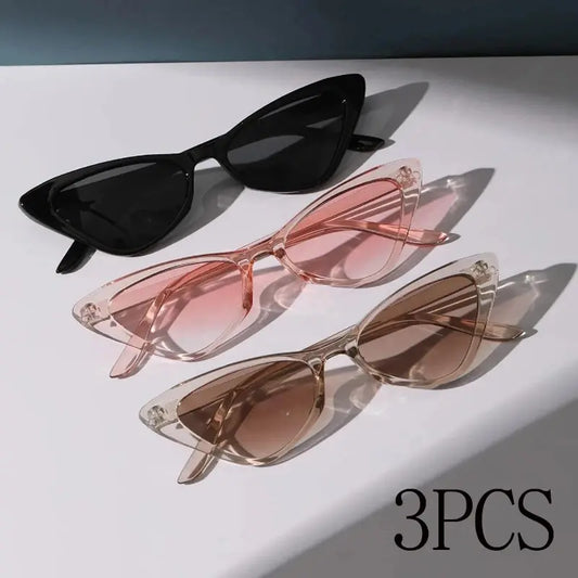 3 Pairs/Set Small Cat Eye Sunglasses: Women's Cute Skinny Retro Vintage Narrow Cateye Eyewear