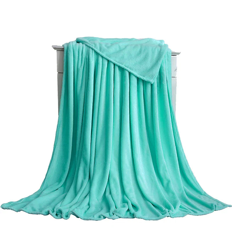 230GSM Coral Fleece Blanket – Soft Warm Flannel Bedspread & Sofa Cover in Blue & Pink