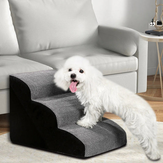 Pet Stairs with Memory Foam - Non-Slip Washable 2 or 3 Step Ramp for Dogs & Cats