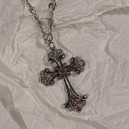 Y2K Cross Love Pendant Necklace - Sweet Cool Girl Personalized Jewelry for Everyday Wear