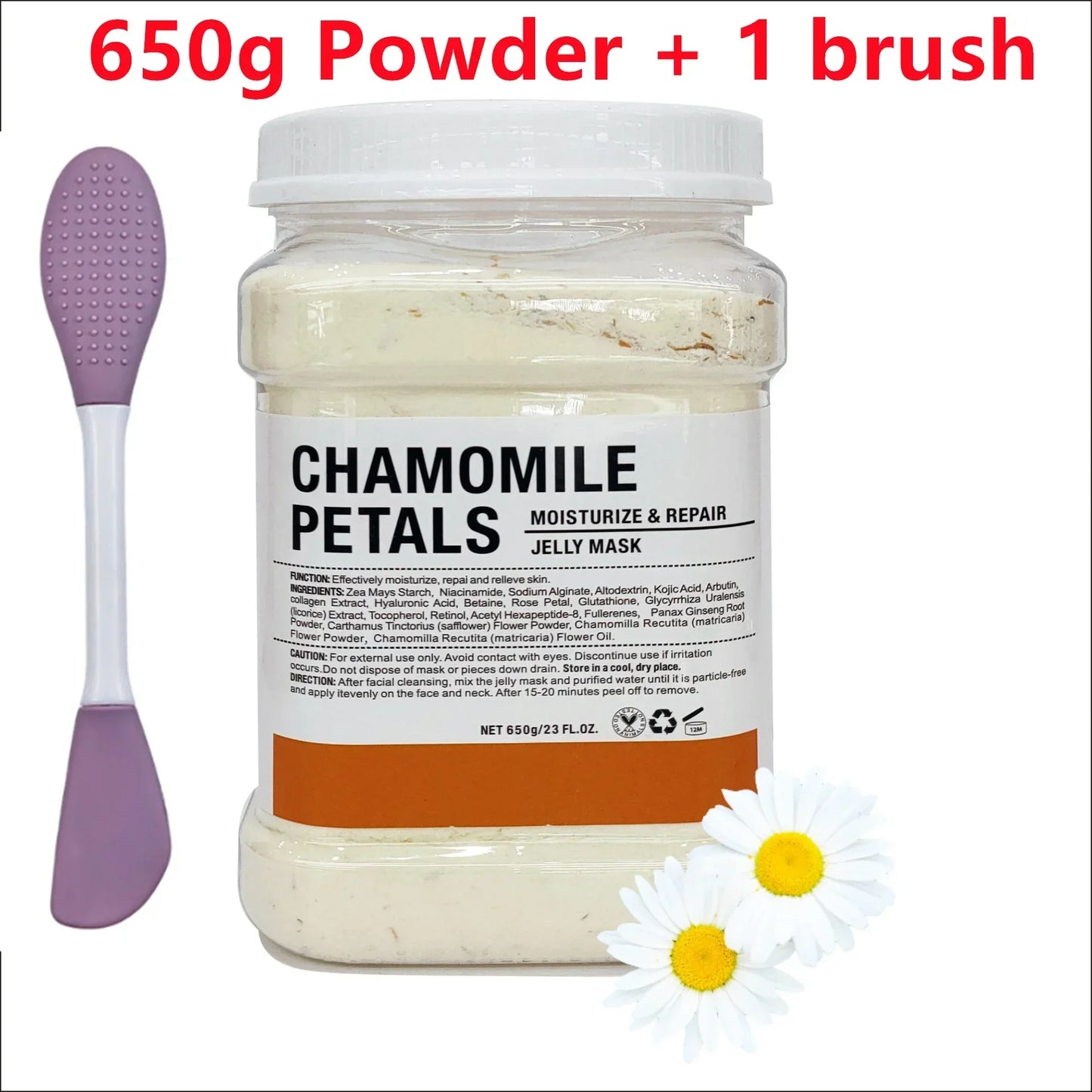 650g Chamomile Hyaluronic Acid Jelly Mask – Rose Moisturizing Facial Powder with Silicone Brush for Skin Elasticity