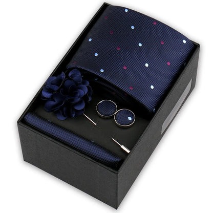 Men’s 4-Piece Tie Set Gift Box - Elegant Necktie with Handkerchief, Cufflinks & Brooch for Business, Wedding & Suit Accessories
