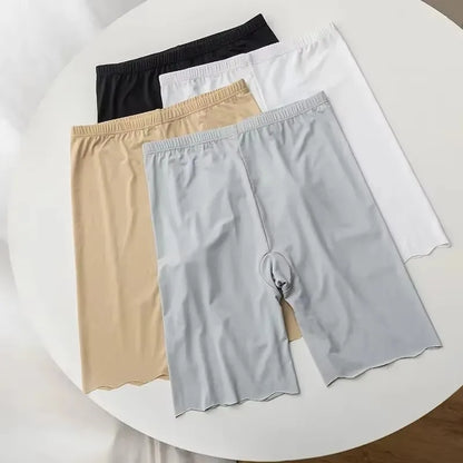 Women’s Seamless Ice Silk Safety Shorts - High Waist Anti-Chafing Thigh Cover Underwear for Plus Size Comfort