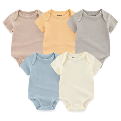 5PCS Newborn Baby Bodysuit Set - Soft Cotton Unisex Baby Clothes with Cartoon Print for Boys & Girls