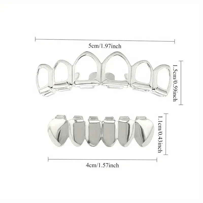 Six-Tooth Hip-Hop Grillz Set - Hollow Fashion Tooth Jewelry for Stage Props & Festival Gifts