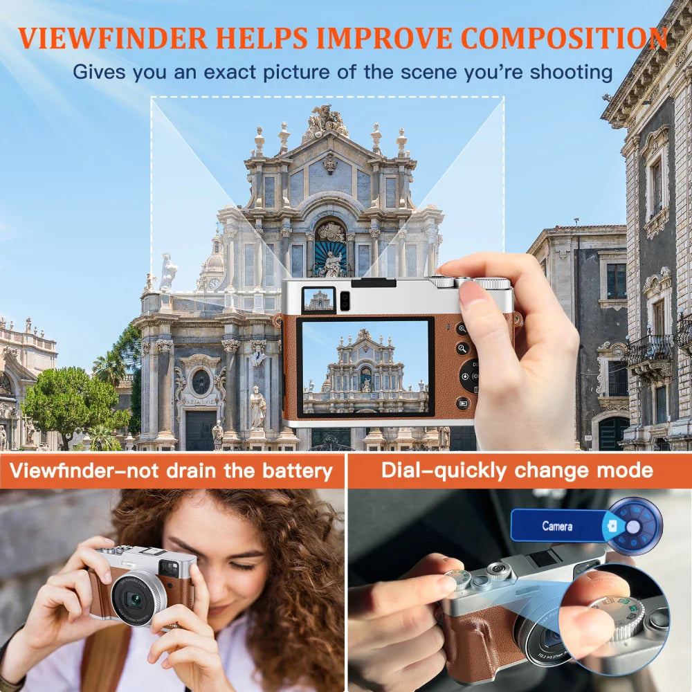 4K Digital Camera – 48MP Auto Focus Vlogging Camera for YouTube, Anti-Shake Video with Viewfinder, Flash & Dial