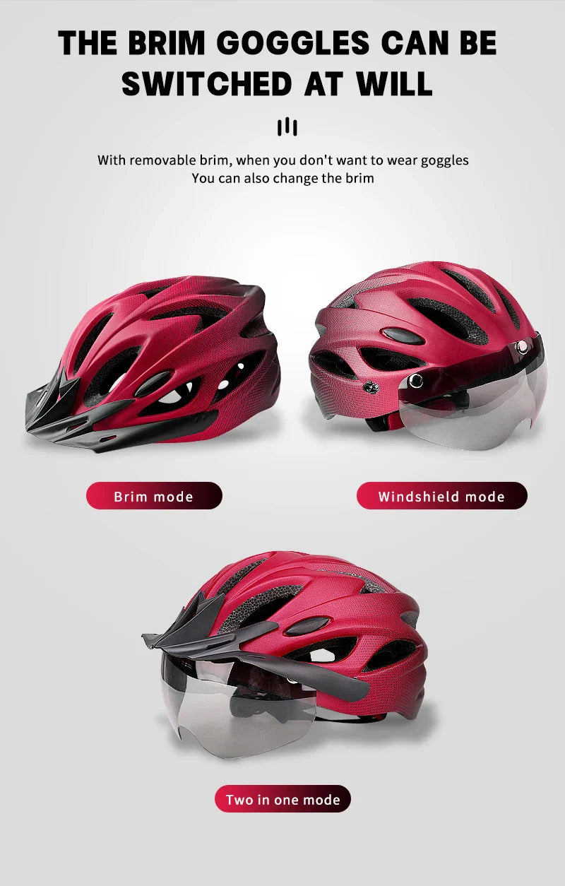 X-TIGER Cycling Helmet – Ultralight MTB Bike Helmet with LED Lights, Integrally-Molded Sports Safety Hat & Goggles Visor
