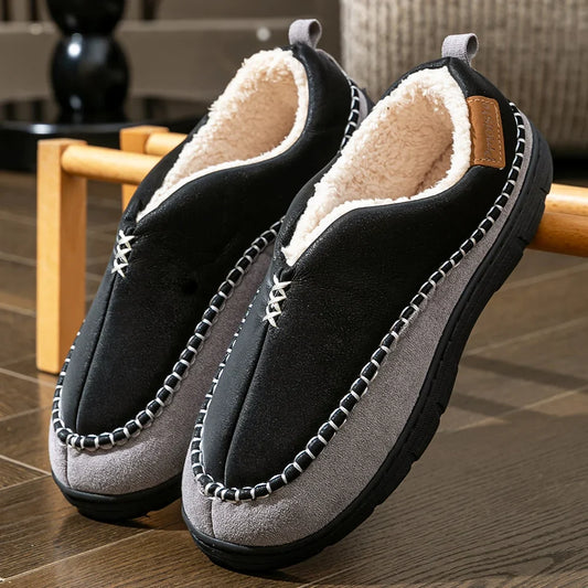 Men's Winter Slipper Boots - Furry Warm Indoor Shoes with Non-Slip PU Sole
