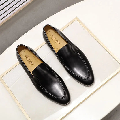 Men’s Genuine Leather Slip-On Loafers - Black & Brown Wedding, Party, Dance, Business & Casual Dress Shoes