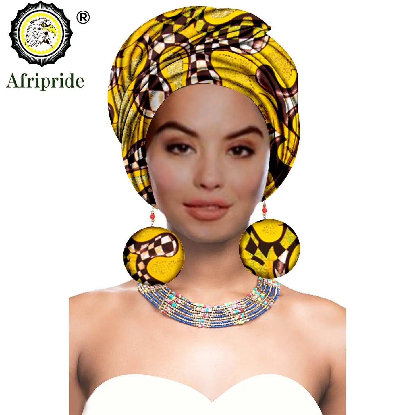 African Turban Headwrap - Nigerian Ankara Headscarf with Matching Earrings