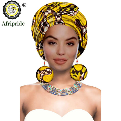 African Turban Headwrap - Nigerian Ankara Headscarf with Matching Earrings