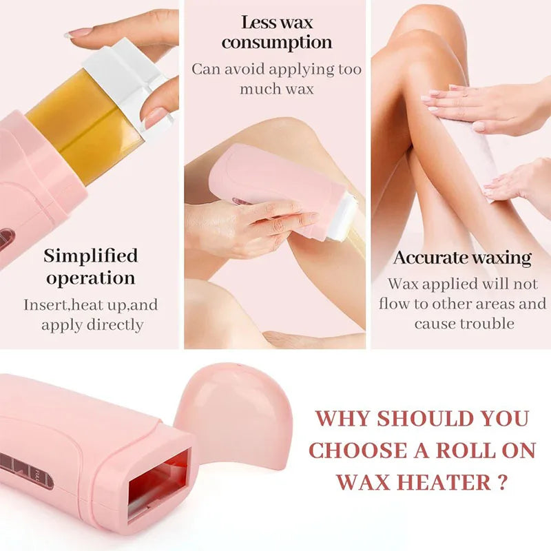 3 in 1 Roll-On Waxing Kit – Soft Wax Heater with Wax Cartridges & Strips for Hair Removal