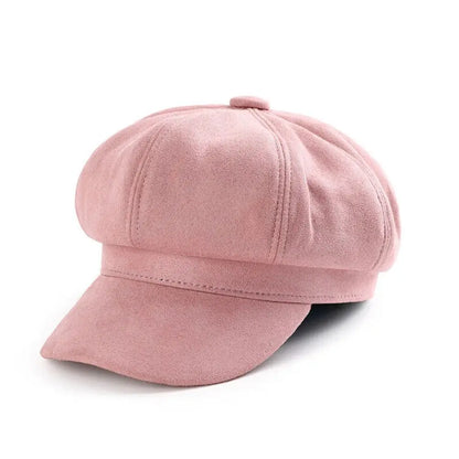 Casual Suede Fabric Hat — Solid Color Adjustable Baker Newsboy Beret Cap