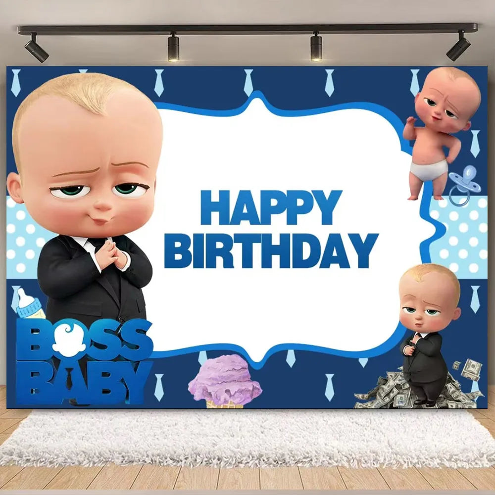 Cartoon Boss Baby Birthday Party Set - Disposable Tableware, Backdrop & Balloons for Kids Baby Shower Decor