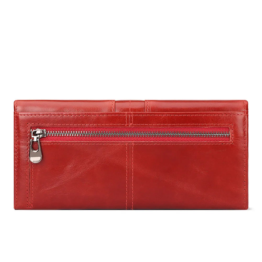 Women’s Genuine Leather Clutch Wallet – RFID Blocking Phone Purse with Zipper Pocket & Card Holder