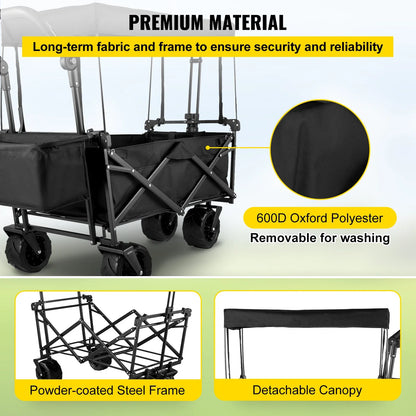 VEVOR Extra Large Collapsible Garden Wagon – Foldable Cart with Removable Canopy for Camping, Shopping & Groceries