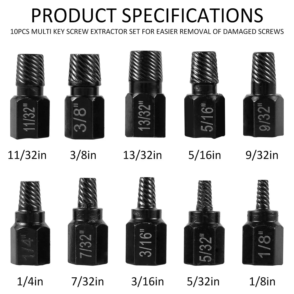 10-Piece Screw Extractor Kit - Alloy Steel Damaged Screw Remover Drill Bits & Bolt Stud Removal Set