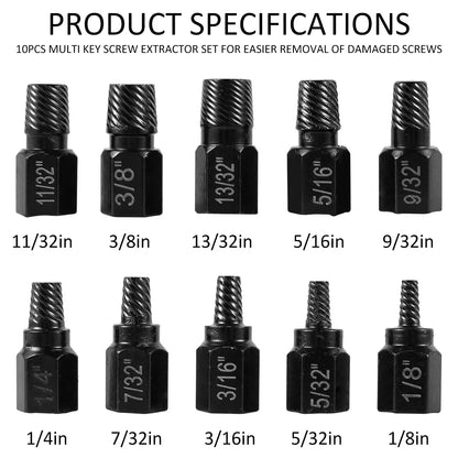 10-Piece Screw Extractor Kit - Alloy Steel Damaged Screw Remover Drill Bits & Bolt Stud Removal Set