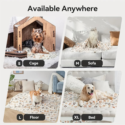 Flannel Pet Blanket - Cute Paw Print Mat for Warm Comfortable Dog & Cat Puppy Kitten Bedding