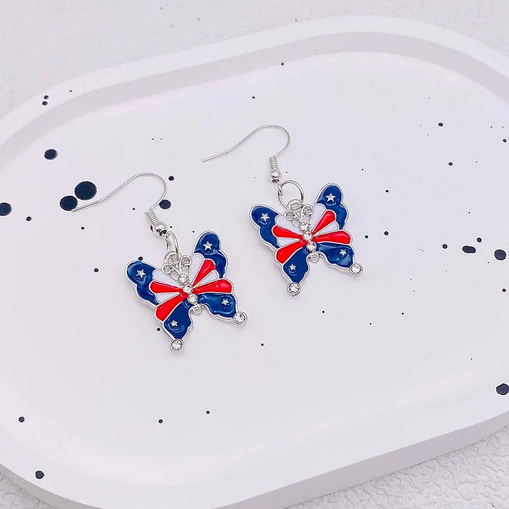 USA Flag Hat Wing Charms Earrings - Patriotic 4th of July Rainbow Flag Dangle Jewelry for Women & Girls