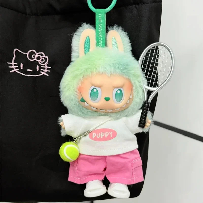 Labubu 15-17cm Doll Sports Outfit – LA Baseball & Trendy Tennis/Badminton Clothing, T-Shirt & Cargo Pants Set