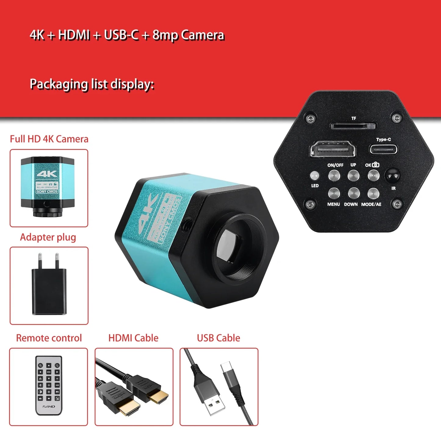 YIZHAN 4K Digital Microscope — Full HD HDMI VGA Industrial Camera with C-Mount, 150x Lens for Soldering & Phone Repair