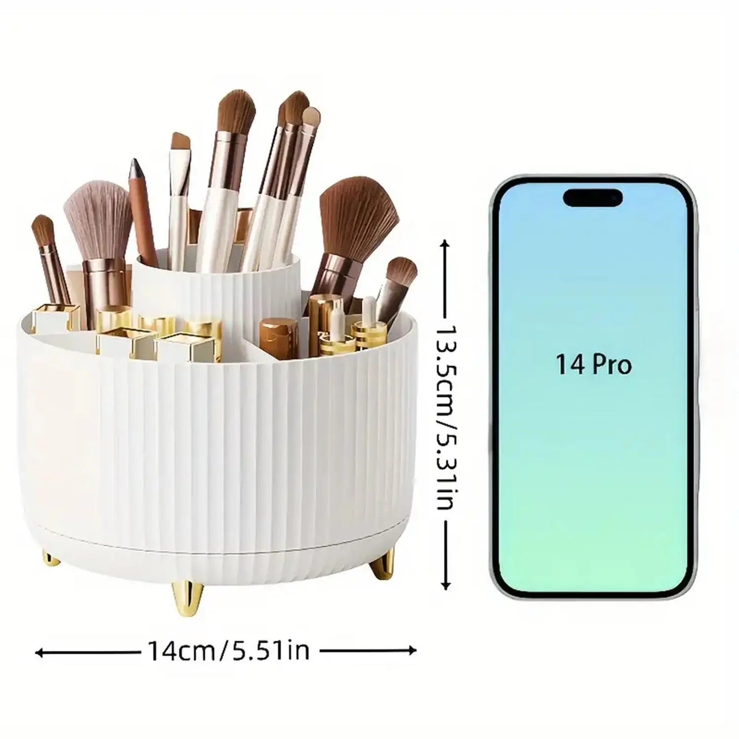 360° Rotating Makeup Organizer - 5 Compartment Plastic Cosmetic Holder for Brushes & Beauty Storage