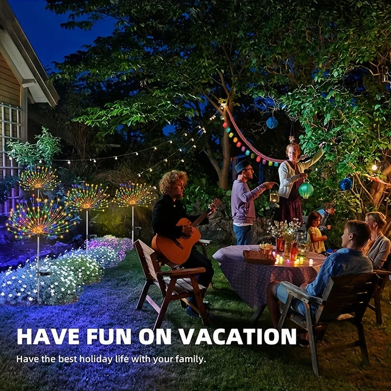 1PC Solar Fireworks Lamp - Outdoor Grass Globe Dandelion Flash String Fairy Lights - 90/150/200 LED for Garden Lawn Holiday Lighting