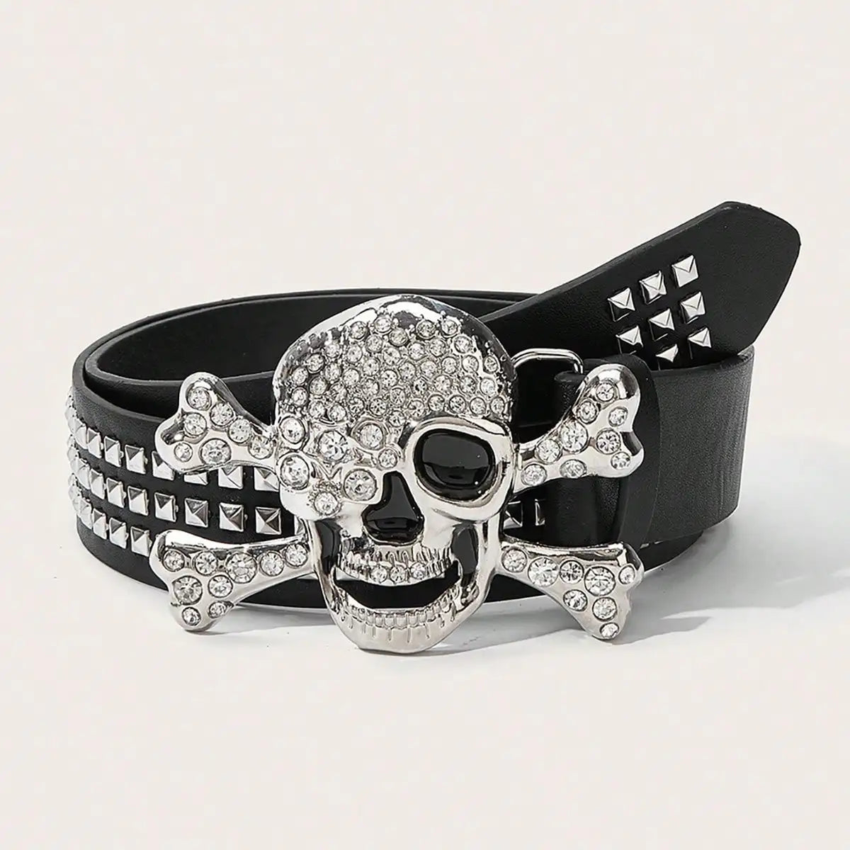 Gothic Skull Rhinestone Buckle Belt - Punk Rivet Hip-Hop Rock Y2K Fashion Accessory for Men & Women