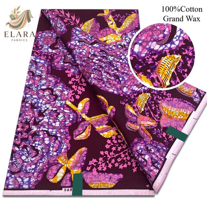 Grand Super African Wax Fabric - 100% Cotton Nigerian Glitter Glam Gold Ankara Print for Sewing