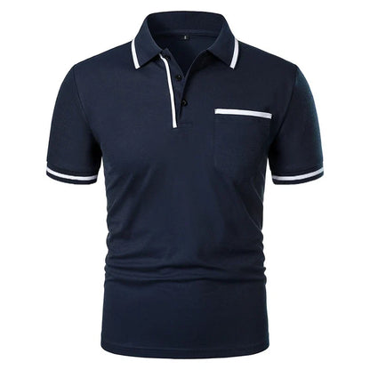 Men's Short Sleeve Polo Shirt - Breathable Solid Color Casual Summer Top with Pocket Design