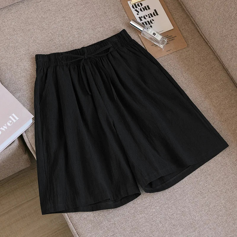 2026 Women's Cotton Summer Shorts - High Waist Loose Fit Casual Shorts with Pockets