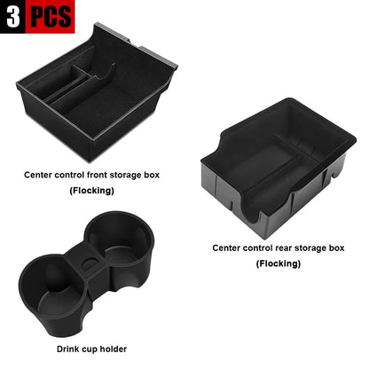 YZ Storage Box for Tesla Model 3 & Model Y – Center Armrest Hidden Box & Cup Holder Organizer, 2023-2022 Car Accessories