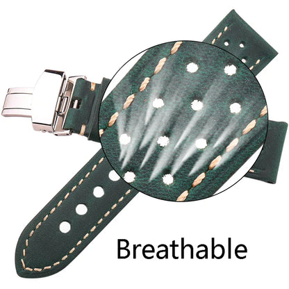 Genuine Leather Watch Band 20mm 22mm 24mm — Vintage Cowhide Strap with Deployment Clasp for Samsung Galaxy Watch 3/4