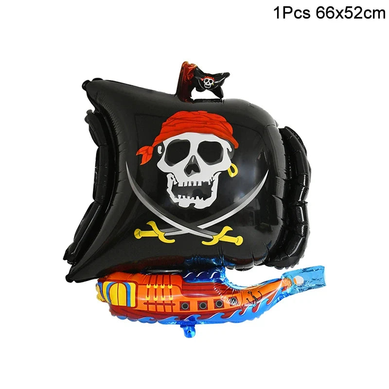 Pirate Party Favor Set - Kids Skull Hat Eye Patch Coins Ship Balloons Halloween Costume Decorations