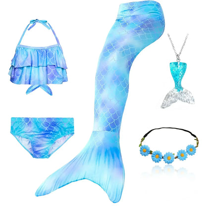 Kids Mermaid Tail Swim Costume - Girls Mermaid Swimsuit for Swimming, Cosplay & Birthday Party Dress Up