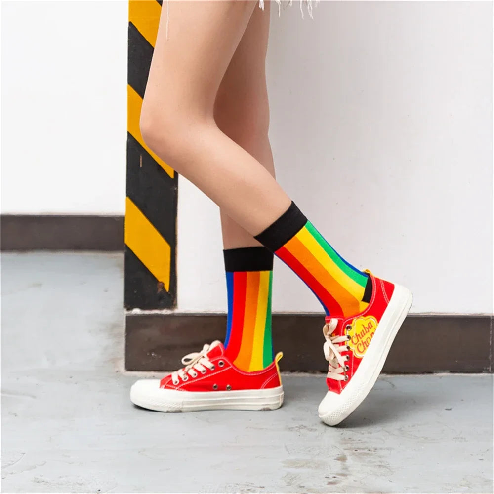 Colorful Striped Art Socks for Men – Rainbow Zebra Pattern Winter Fashion Crew Socks, Unisex Business Casual Combed Cotton Dropshipping Socks