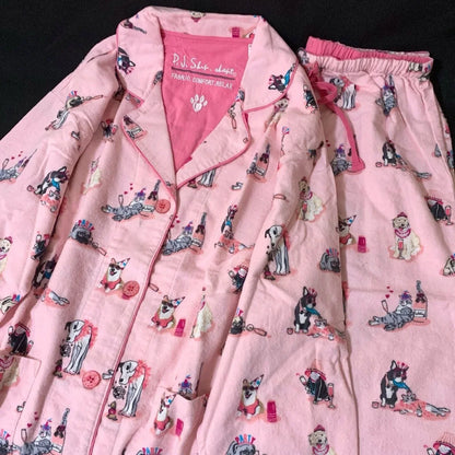 Women's Winter Cartoon Pajama Set - Warm Cotton Wool Sleepwear Long Sleeve Homewear