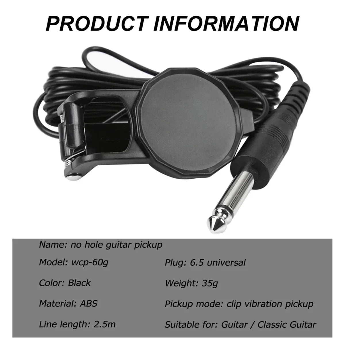 Clip-On Audio Jack Pickup – 2.5M Sound Transducer for Acoustic Guitar, Mandolin, Bouzouki, Violin, Banjo & Ukulele