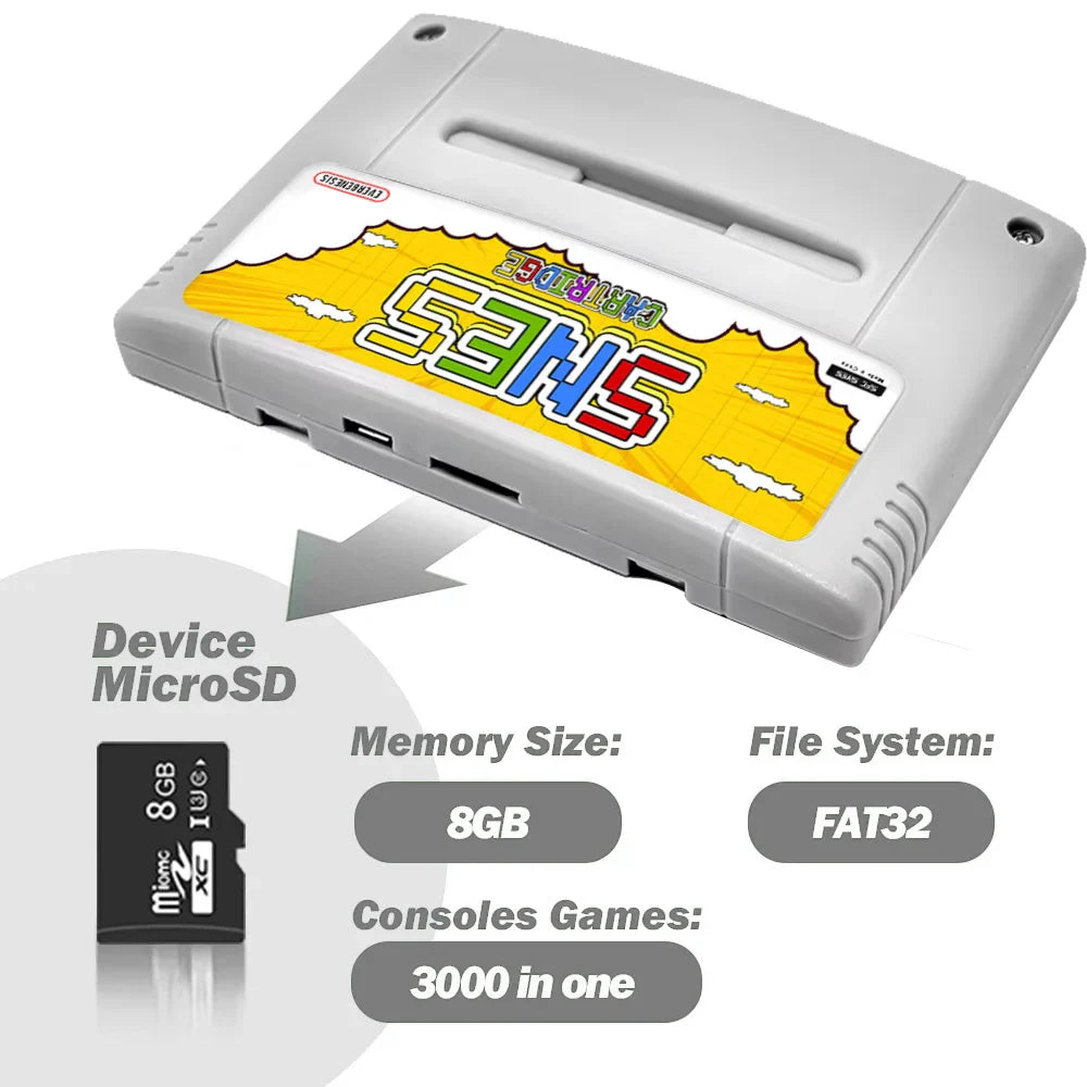 3000-in-1 SFC Game Cartridge with 8GB TF Card — Memory Card for Super Famicom & SNES Console