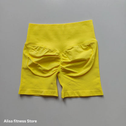 Summer High Waisted Yoga Shorts - Seamless Tummy Control Fitness Running Shorts with Solid Color Stretch Leggings Style