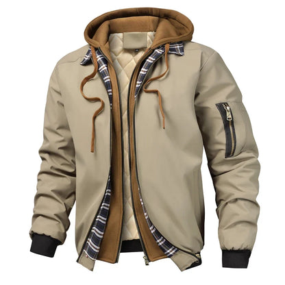 Men’s Warm Winter Windbreaker Jacket - Thick Hooded Outdoor Hiking Thermal Sports Coat with Zipper Closure