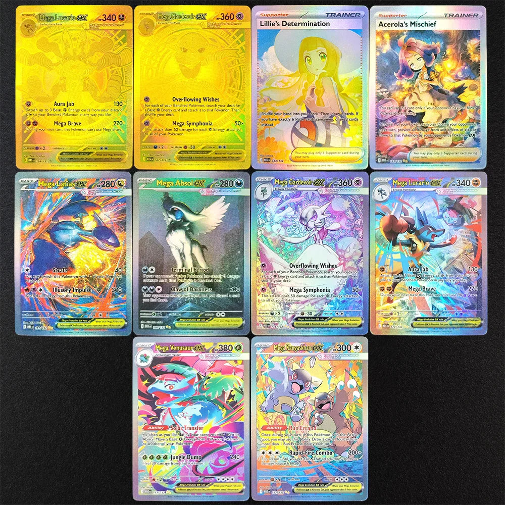 2025 Pokémon English Collection Cards Set – MEGA Dragonite, Charizard, Lucario & Gardevoir EX Anime Trading Cards Gift Toys