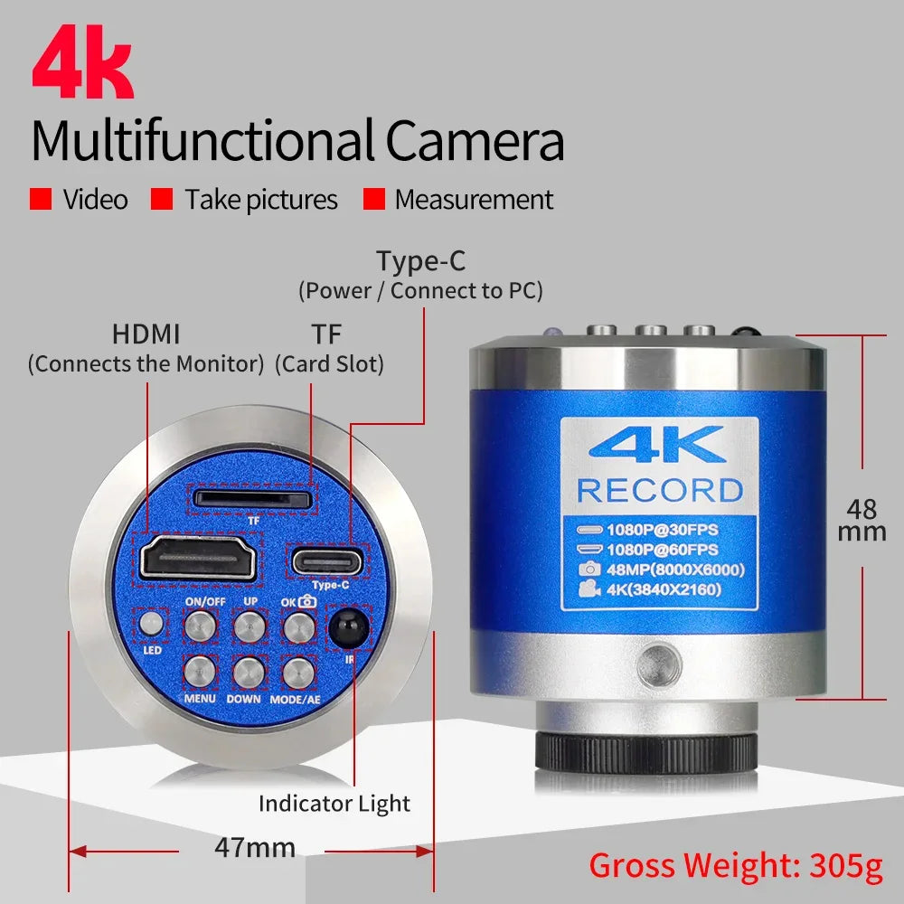 1-150X Zoom Lens Digital Microscope – 4K 48MP HD Industrial Camera with HDMI & Type C for Electronics Soldering